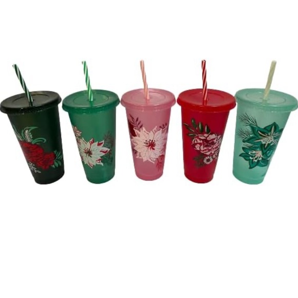 New Starbucks Holiday Glitter Reusable Cold Cups Set of 5 Cups 24 oz Christmas - Picture 3 of 9